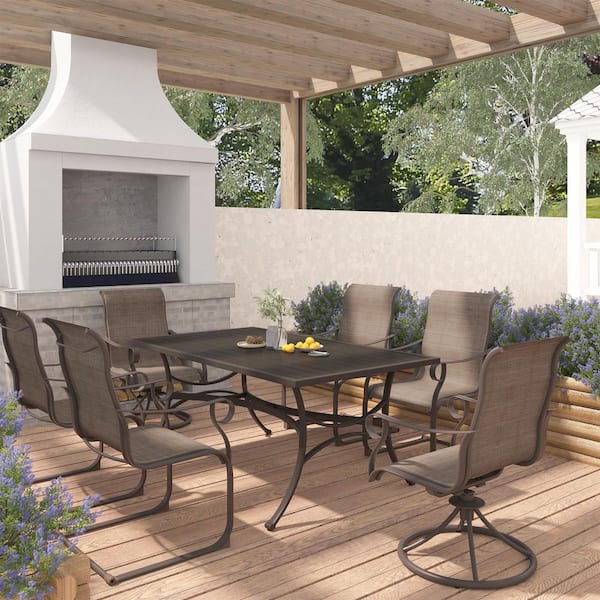 Boyel Living 7-Piece Metal Outdoor Patio Dining Set with Rectangle Table with 1.9 in. Umbrella Hole