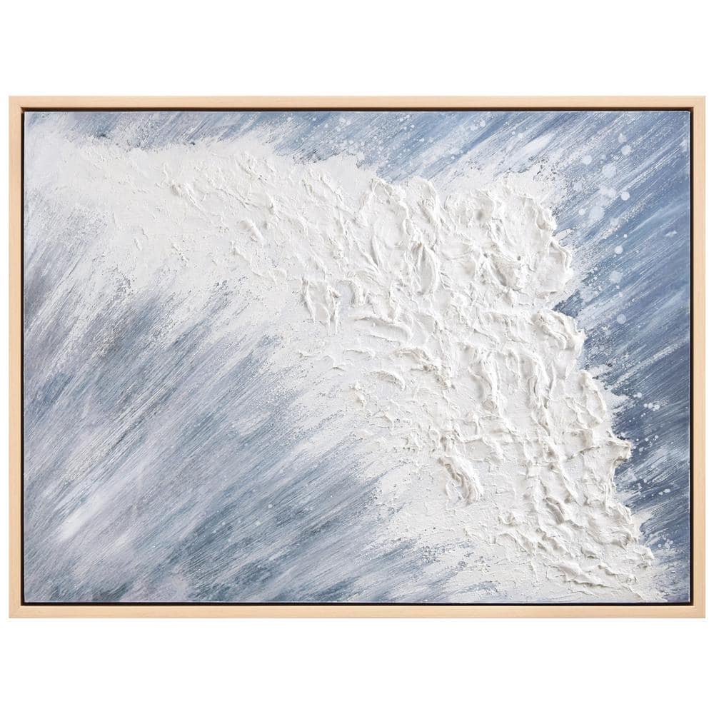 Aqua Splash Blue and White Abstract Canvas Painting, 30" x 40"