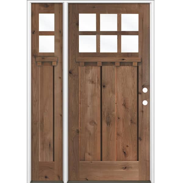 50 in. x 80 in. Knotty Alder Left-Hand/Inswing 6 Lite Clear Glass True Black Stain Wood Prehung Front Door with LSL DS