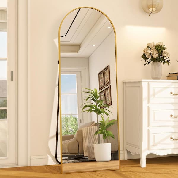 XRAMFY 21 in. W x 64 in. H Arched Gold Aluminum Alloy Framed Full Length Mirror Standing Floor Mirror
