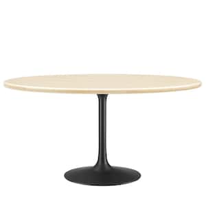 Lippa in Black Travertine Wood 60 in. Pedestal Oval Artificial Travertine Dining Table Seats 6