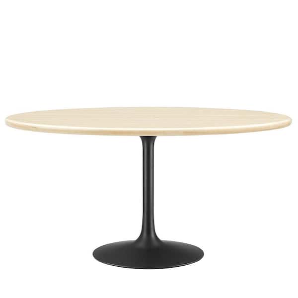 Lippa in Black Travertine Wood 60 in. Pedestal Oval Artificial Travertine Dining Table Seats 6