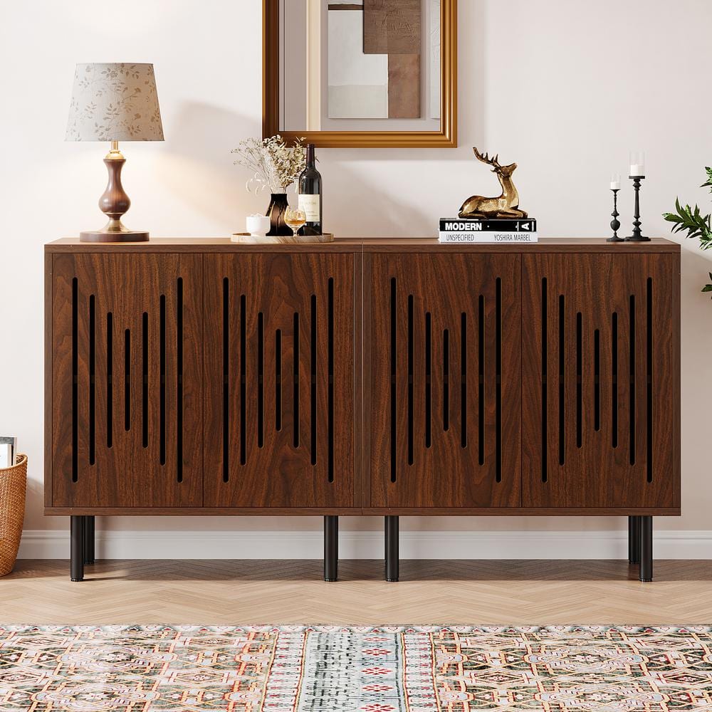 Brown Oak Wood 63'' Modern Sideboard Buffet Cabinet with Metal Legs
