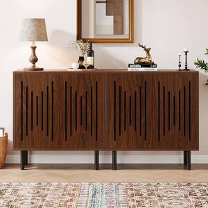 Alan Brown Wood 59.06 in. Sideboard Sideboard Buffet Cabinet Set of 2 Doors and Storage Adjustable Shelves Freestanding