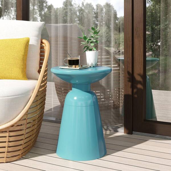 Zeus & Ruta 15 in. Teal Iron Side Table, End Table for Outdoor and