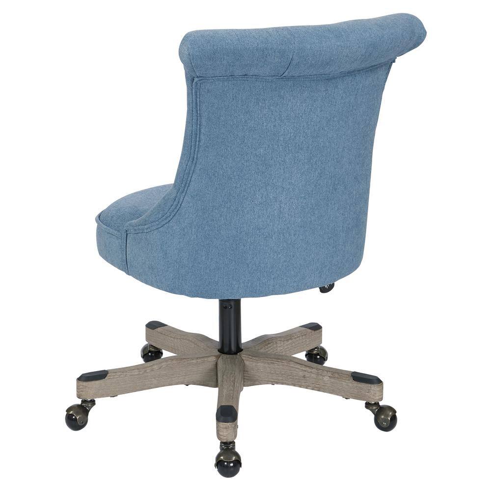 Sky Blue Fabric Swivel Armless Office Chair with Wood Base