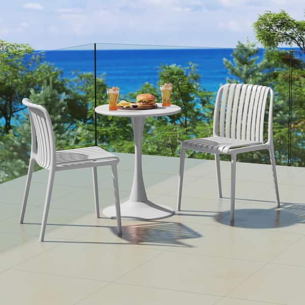 Frond and Form Outdoor Patio Stacking Poly Plastic Slatted Dining Side Chair (Set of 2), Gray