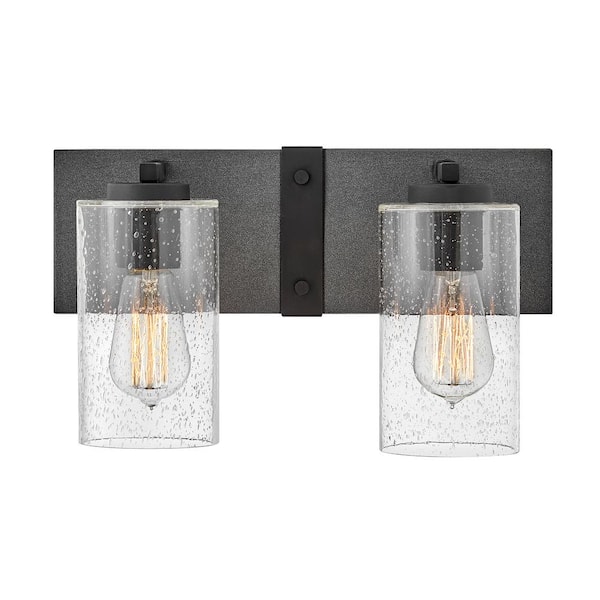HINKLEY Sawyer 14.25 in. 2 Light Aged Zinc Black Vanity Light