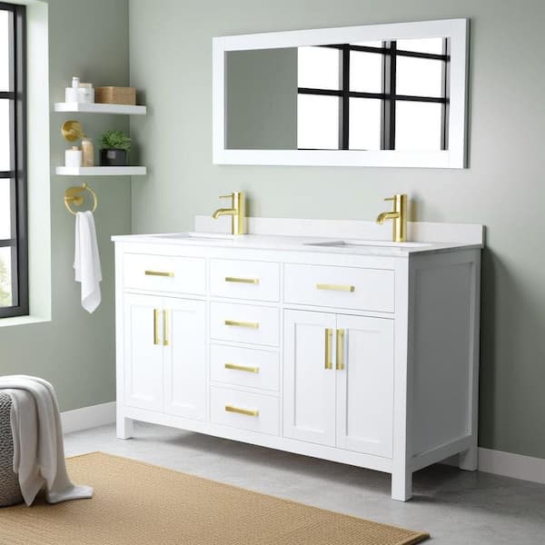 Beckett 60 in. W x 22 in. D x 35 in. H Double Sink Bath Vanity in White with White Cultured Marble Top
