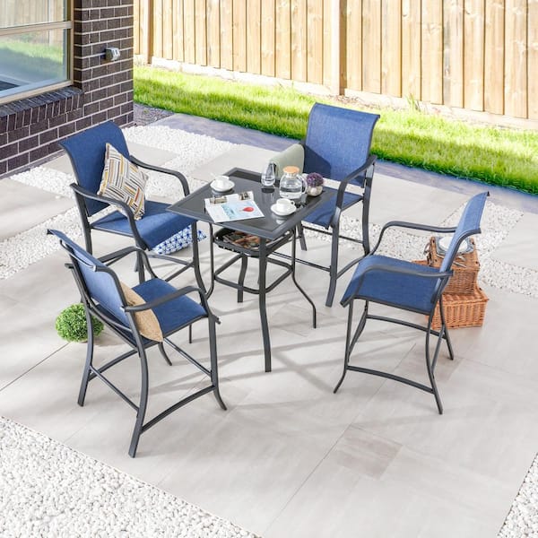 TOP HOME SPACE Blue 5-Piece Metal Outdoor Bistro Set