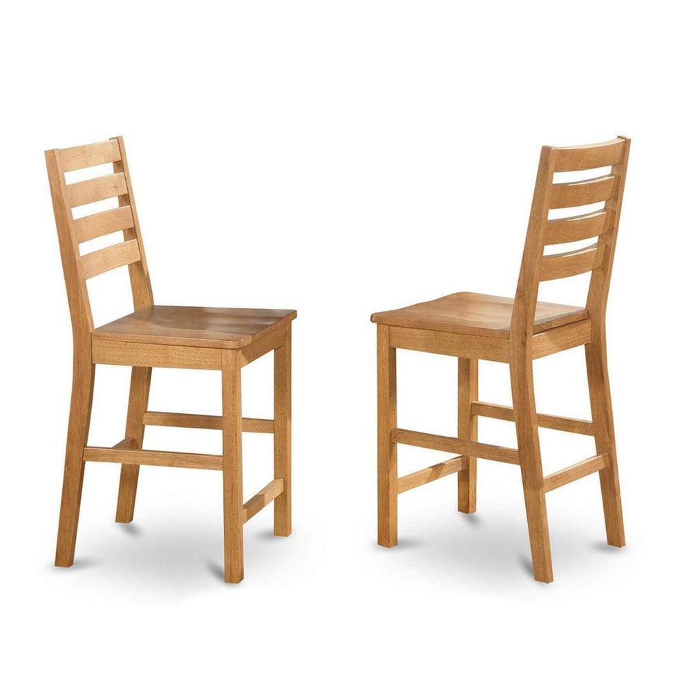 Modern 5-Piece Oak Counter Height Dining Set with Ladder Back Chairs