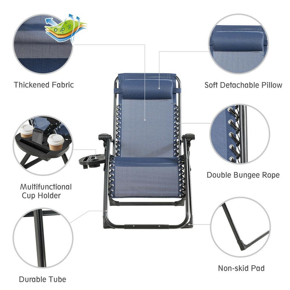 Navy Blue Steel Frame Zero Gravity Recliner with Cup Holder