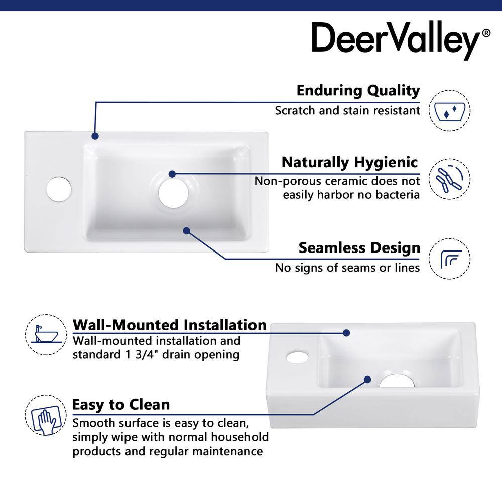 White Ceramic Rectangular Wall-Mount Bathroom Sink
