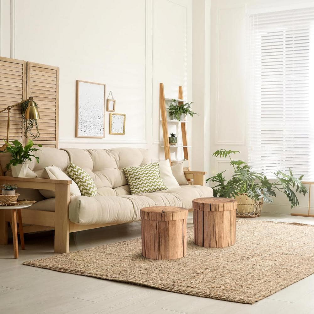 Tree Stump Stool Wood Brown Side Chair, Storage Ottoman 15 Inch Fake Log St