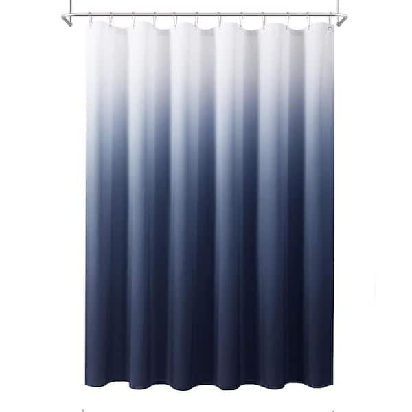 Unbranded Ombre Indigo Royal Light Blue Shower Curtain Set with 12 Hooks 72 x 72 Fabric Water Resistant Navy White