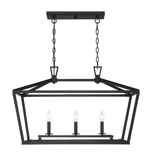 Savoy House Townsend 32 in. W x 21 in. H 3-Light Matte Black Linear Chandelier with Metal Cage Frame