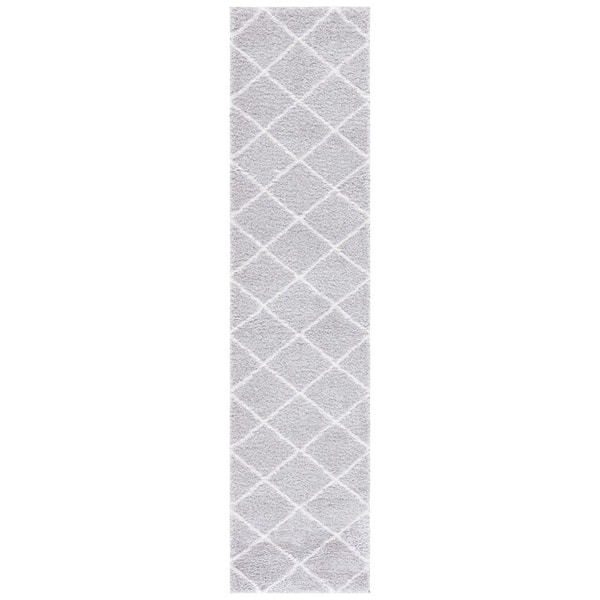 Tahoe Shag 2 ft. x 9 ft. Light Gray/White Diamond Abstract Runner Rug
