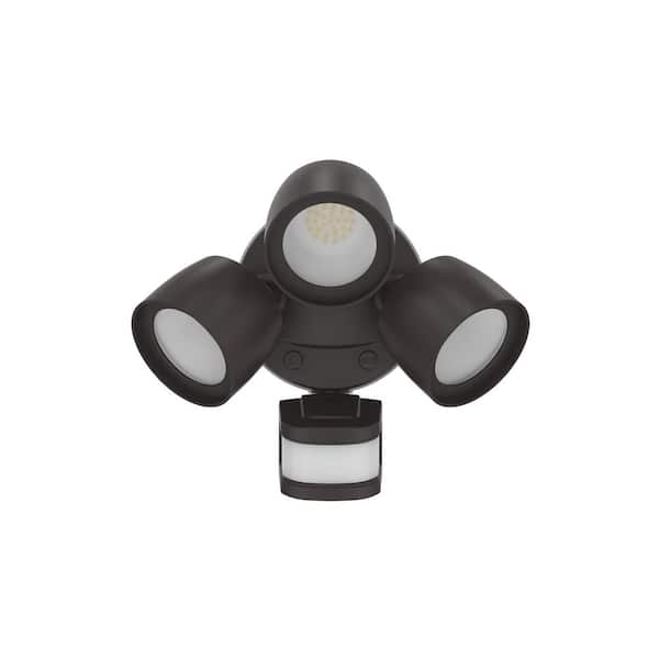 240° Motion Activated Dusk to Dawn Sensor Bronze Outdoor Triple Head LED Security Flood Light 36-Watt 3600 Lumen