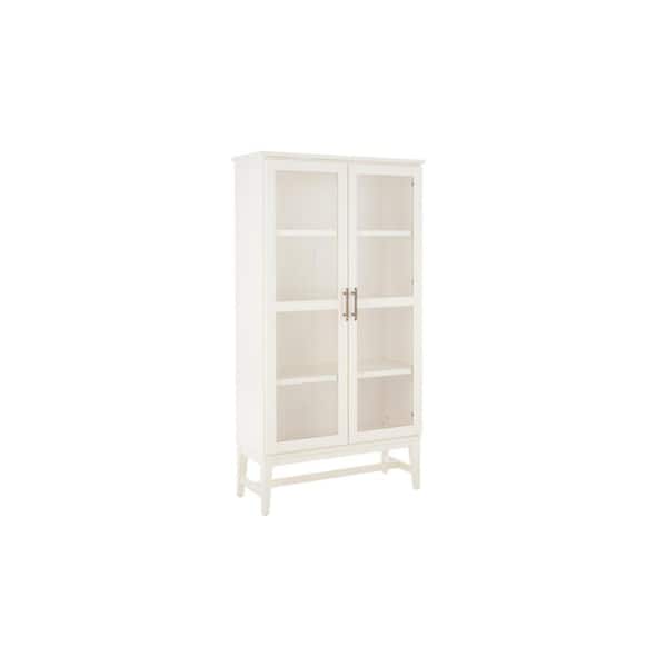 Ivory Wood 4 Shelf Standard Bookcase, Enclosed Bookcase With Glass Doors