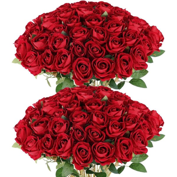 Unbranded 14 in. Indoor/Outdoor Dark Red Artificial Roses, (50)
