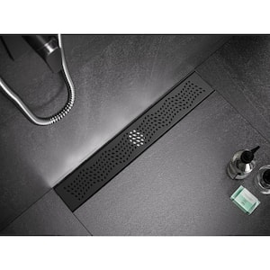 28 in. Linear Stainless Steel Shower Drain with Wave Pattern, Matte Black