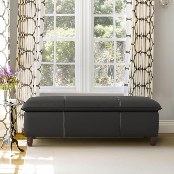 48.8 in. W Black Faux Leather Storage Bench Upholstered Bench Ottoman with Hidden Storage for Entryway Bedroom