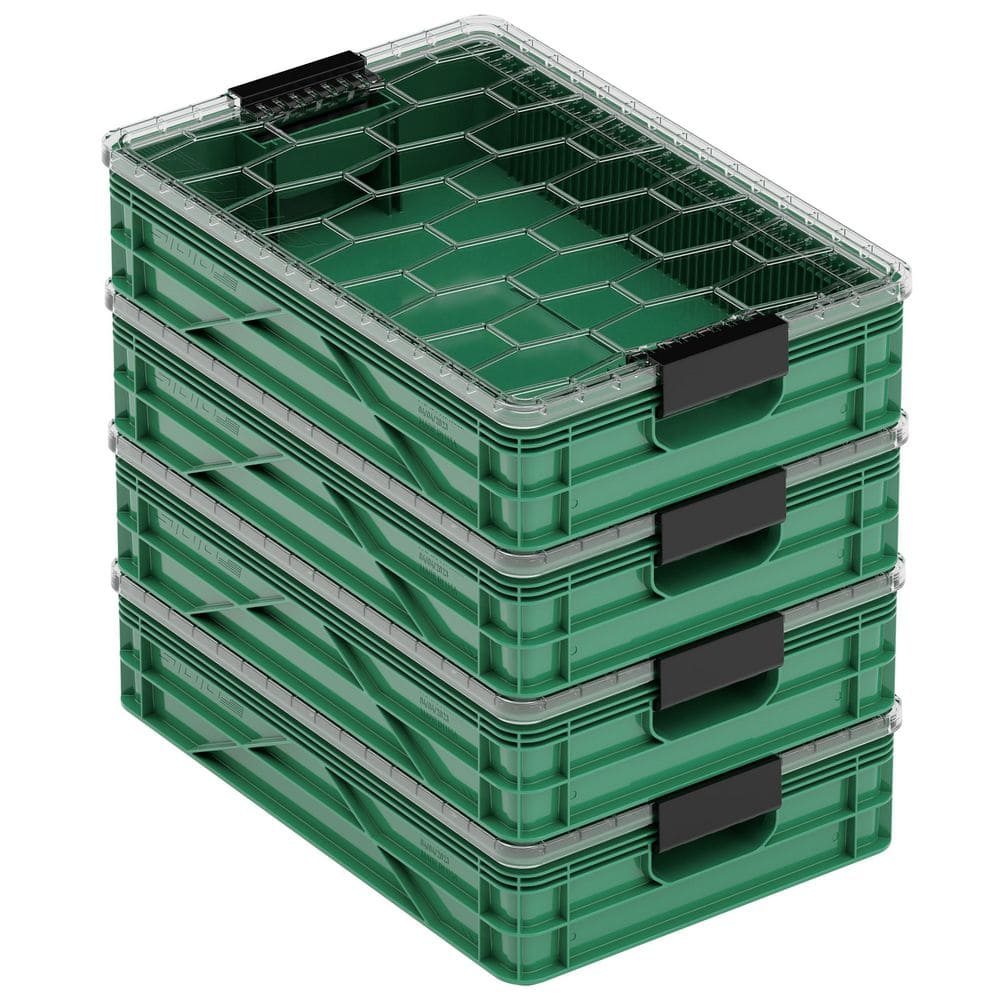 置物 addictive of green SIDIO Quarter Crate 4-Pack Heavy Duty Stackable Storage Bins with