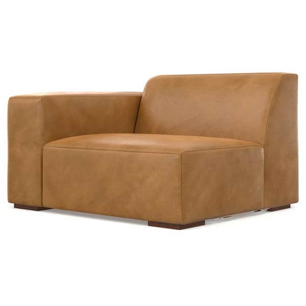 Simpli Home Rex Left-Arm Sofa Module in Genuine Leather