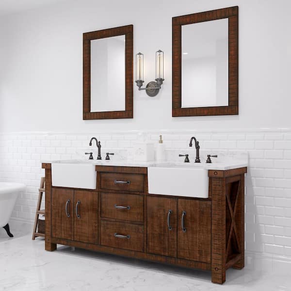 Water Creation Paisley 72 in. W x 22 in. D Vanity in Rustic Sienna with Marble Vanity Top in White with White Basin and Faucet