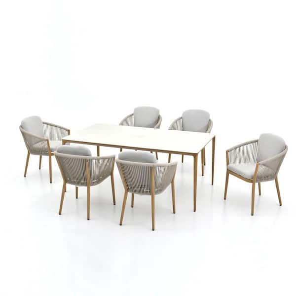 Turin Beige 5-Piece Aluminum Outdoor Dining Set with Cushion