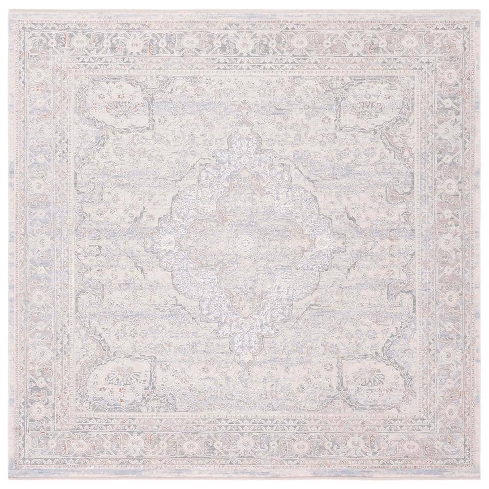 Luxe Light Blue Hand-Knotted Viscose Square Area Rug