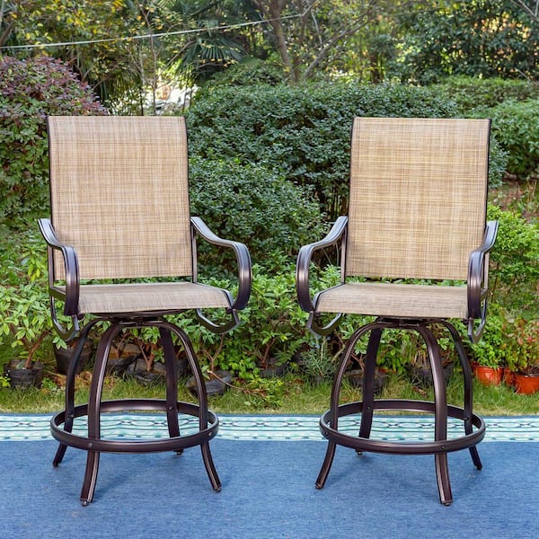 Swivel Metal Textilene Outdoor Bar Stool with Arms (2-Pack)