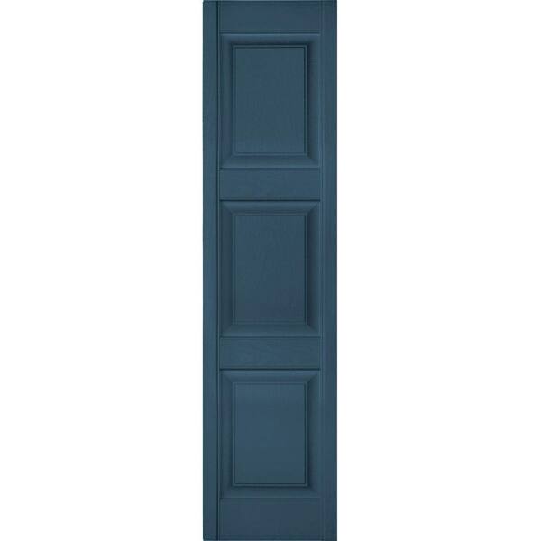 Ekena Millwork 12 in. x 51 in. Lifetime Vinyl Custom 3 Equal Raised Panel Shutters Pair Classic Blue