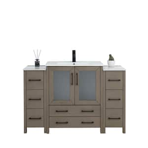 54 in. W x 18 in. D x 36 in. H Driftwood Gray Bath Vanity with White Ceramic Top and Mirror