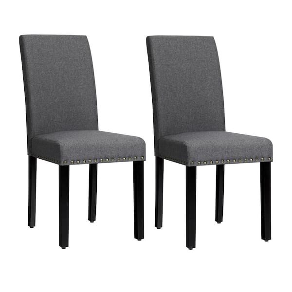Dark Grey Upholstered Linen Fabric, Black Fabric High Back Dining Chairs