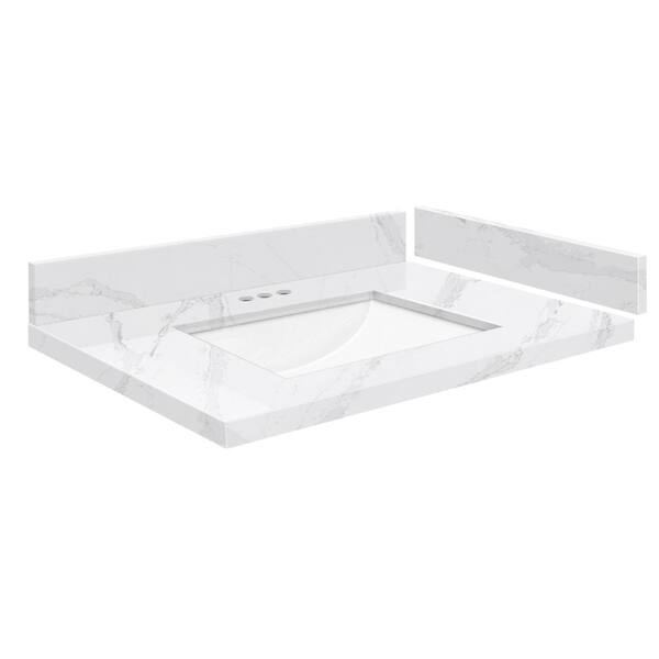 Transolid Silestone 27.75 in. W x 22.25 in. D Quartz White Rectangular Single Sink Vanity Top in Calacatta Gold