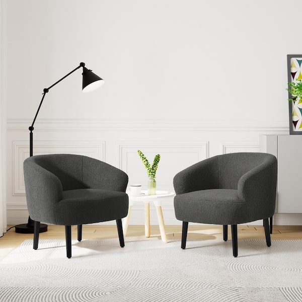 Bayville 29 in. Wide Faux Shearling Fabric Accent Chair With Arms (Set of 2), Charcoal Gray