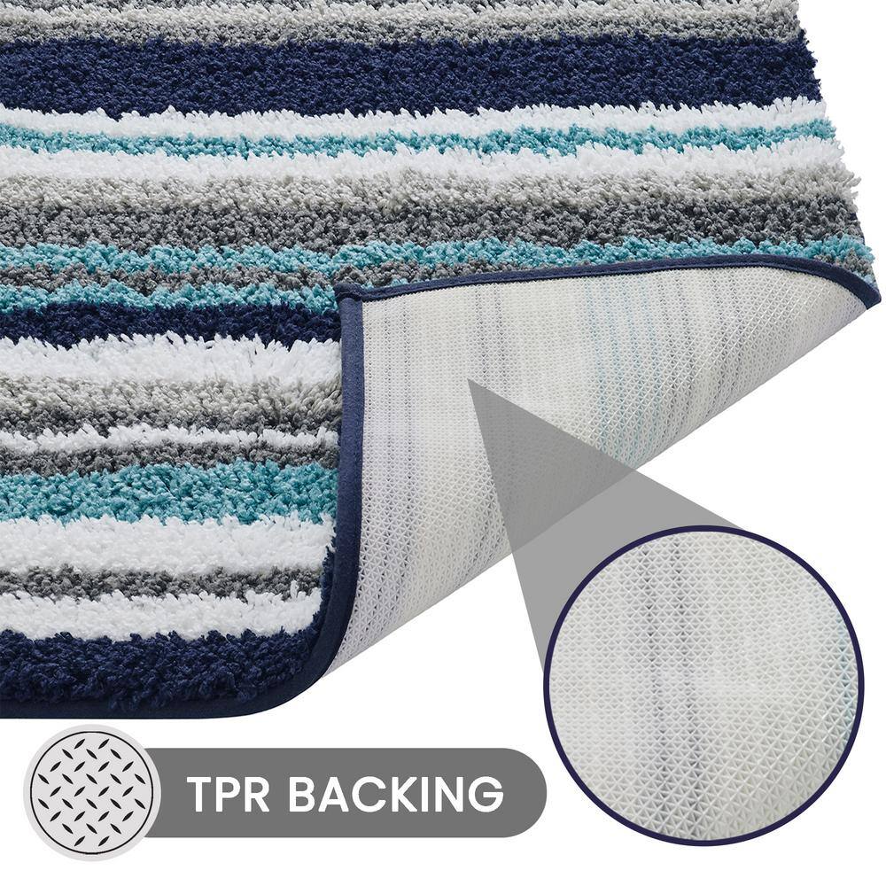 Luxurious 24" x 36" Blue & Gray Polyester Tufted Bath Rug