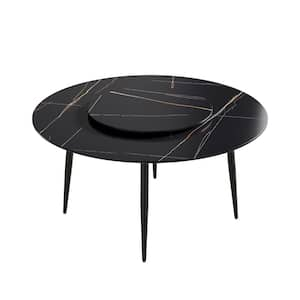 Black Marble 59.05 in. 4 Legs Modern 360°Rotated Lazy Dining Table (Seats 8)