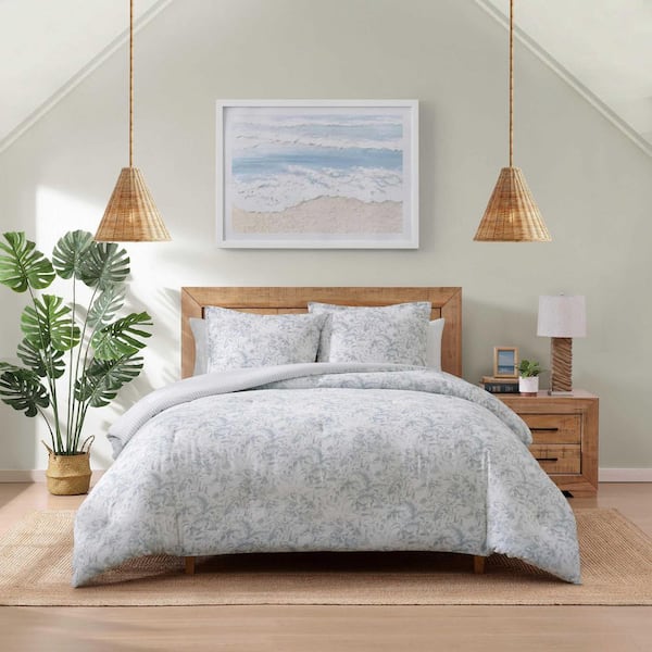 Orchid Bay 3-Piece Soft Blue Cotton Full/Queen Comforter Set