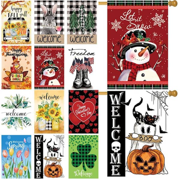 12-Piece 28 in. x 40 in. Double Sided Seasonal Garden Flags, Small Garden Flags for All Seasons