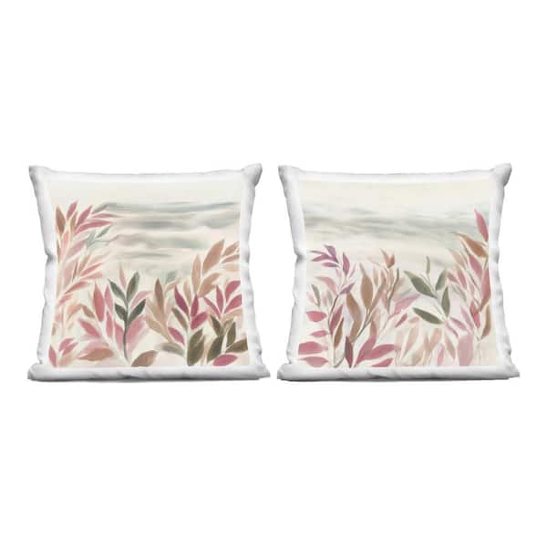 Leafy Muted Subtlety Tan Print Zipper Polyester 18 in. X 18 in. Throw Pillow Set of 2