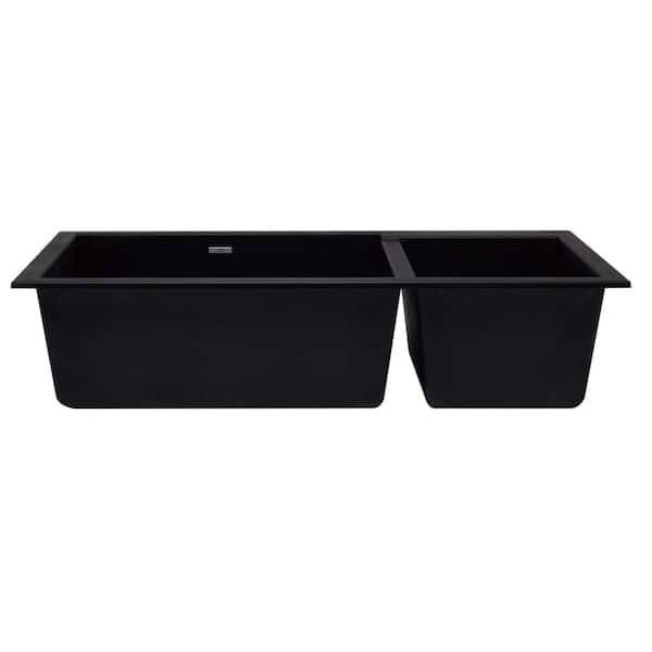Undermount Granite Composite 33.88 in. 35/65 Double Bowl Kitchen Sink in Black