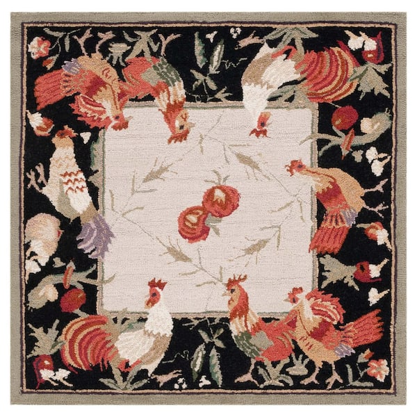 Chelsea 3 ft. x 3 ft. Square Ivory/Black Floral Border Area Rug