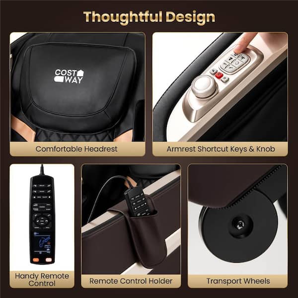 Full Body Faux Leather Massage Chair with Airbags Waist Heater Foot Rollers Voice Control Brown
