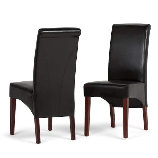 Simpli Home Avalon Contemporary Deluxe Parson Dining Chair (Set of 2) in Midnight Black Faux Leather
