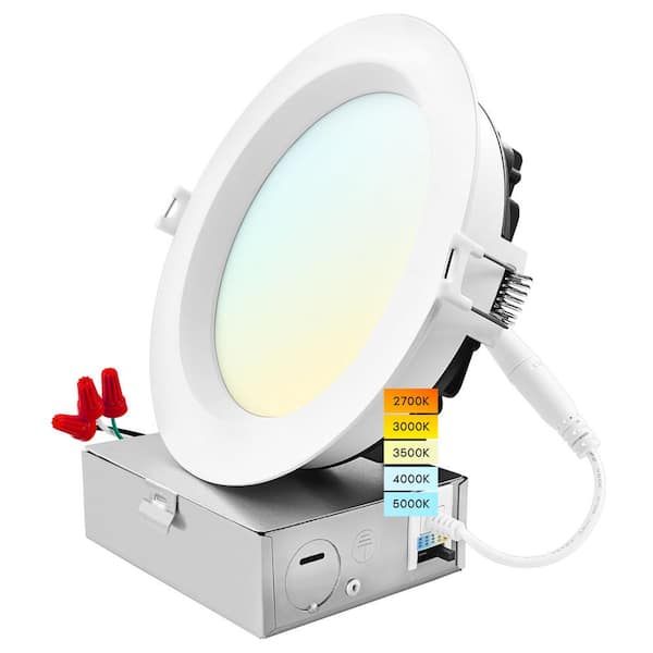 LUXRITE 6 in. Canless with J-Box 18W 5CCT Selectable 1800LM Remodel IC Rated Integrated LED Recessed Light Kit Wet Rated