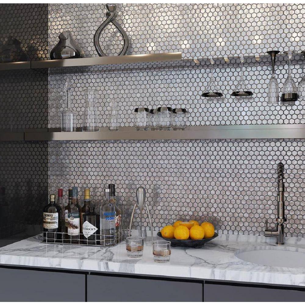 Apollo Silver Hexagon Glass Mosaic Tile Pack