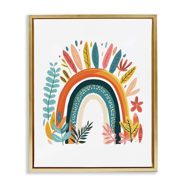 Stupell Industries Boho Rainbow Blooms by LSR Design Studio Gold Floater Frame Nature Graphic Art Print 21 in. x 17 in.