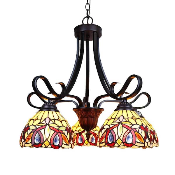 Etokfoks 5-light Bronze Metal Victorian Tiffany Round Chandelier for Living Room with no bulbs included